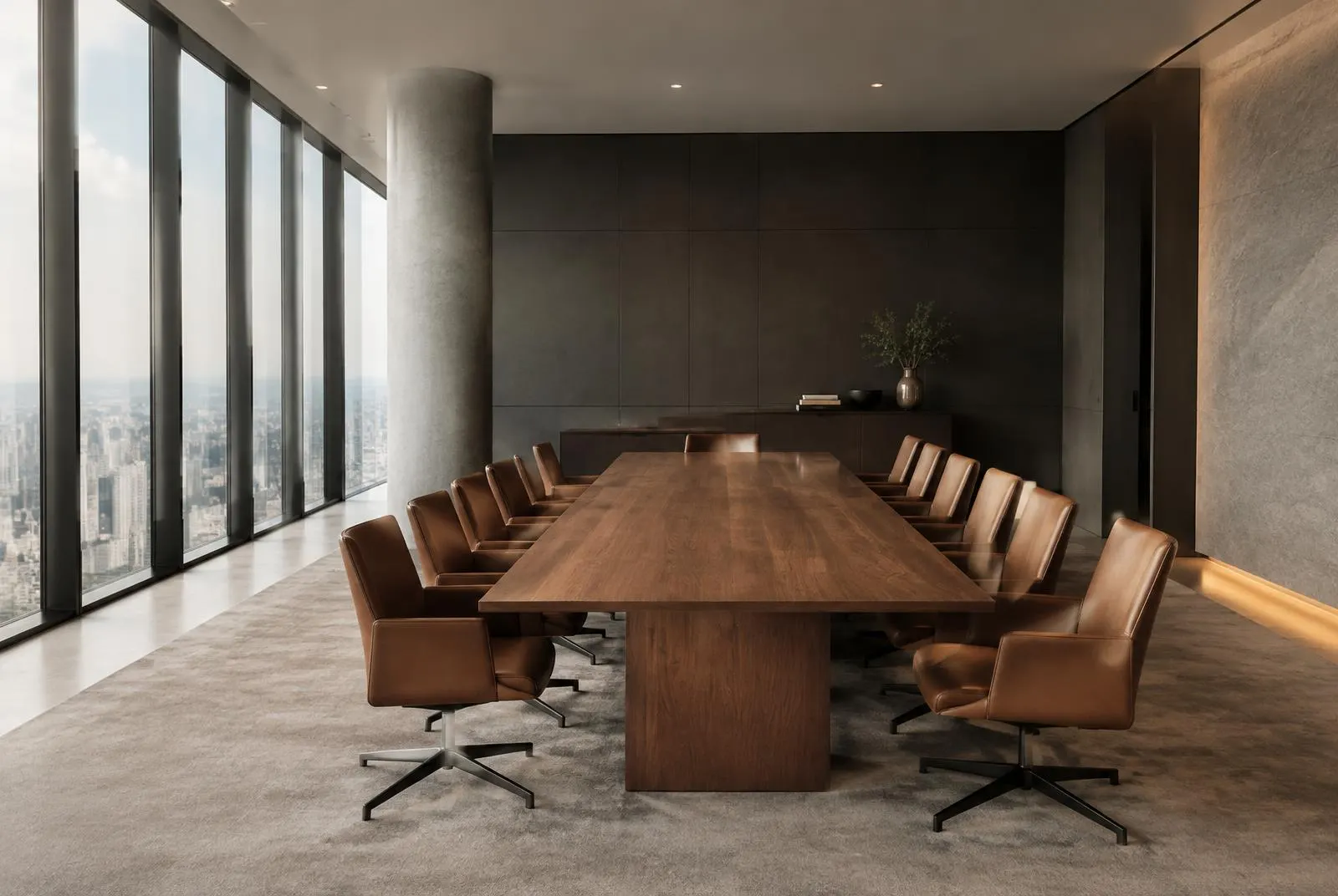 Refined interior with natural materials and warm light